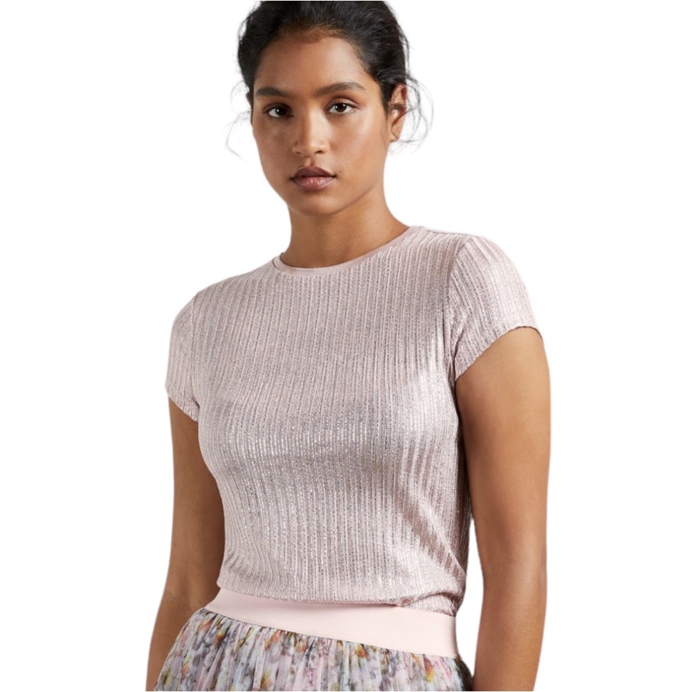 Ted Baker Catrino Metallic Fitted T Shirt Light Baby Pink Ted Size 2 (US 6)